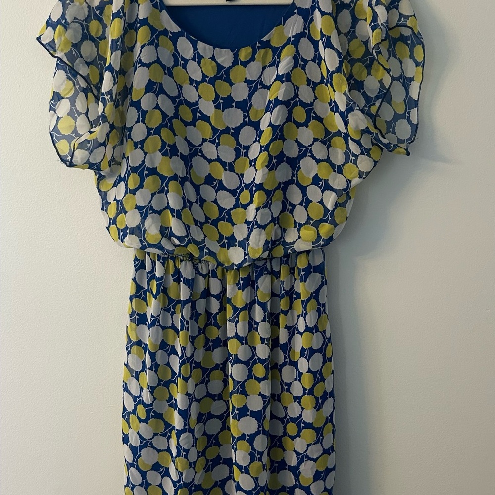 Blue Rain Vibrant Blue and Yellow Leaf Dress